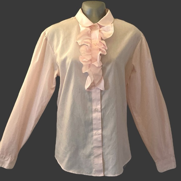 Vintage pink ruffle collar button down blouse - Picture 1 of 10